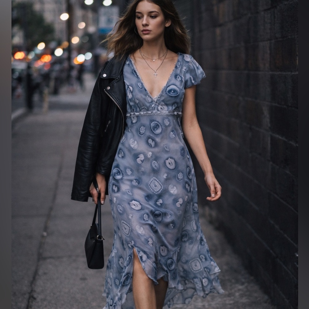 Kimchi Blue UO NWT Eye Print Asymmetrical Midi Dress Large Y2K